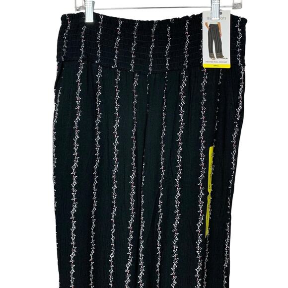 New Three Dots Pull On Printed Pants Black Floral Wide Leg Women's S - Picture 4 of 10